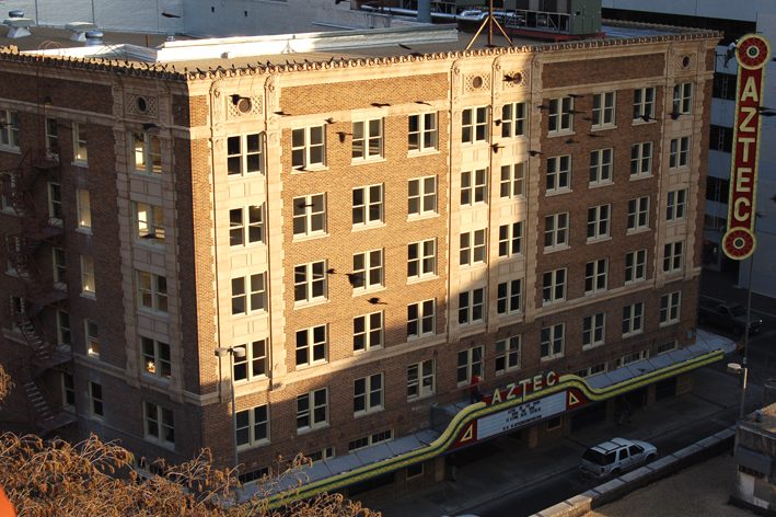 The Aztec Theatre marquee
